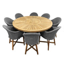 Solomon 1.8m Round Outdoor Teak Timber Dining Table with 8 Coastal Wicker Chairs