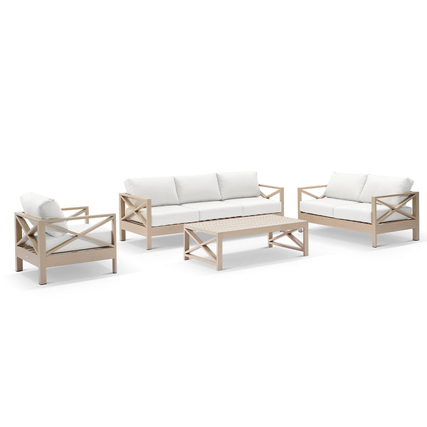Kansas 3+2+1 Seater Outdoor Light Oak Timber Look Aluminium Lounge Set
