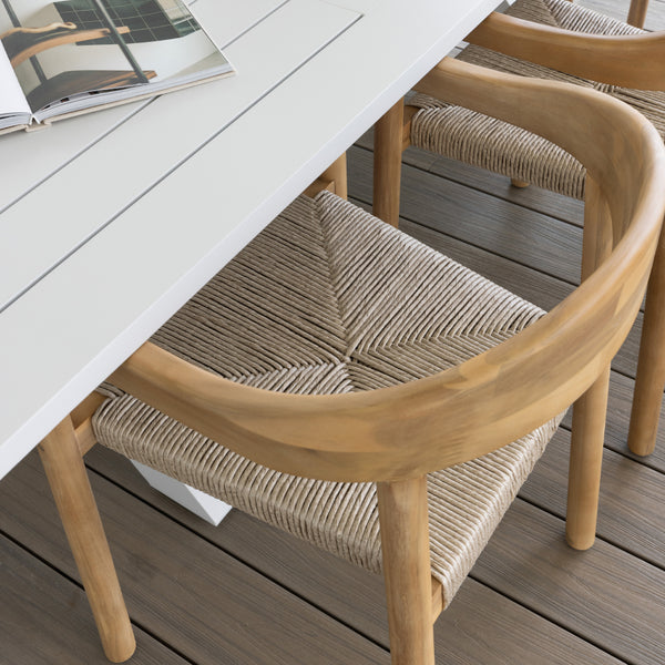 Tahitian 2.1m Aluminium Dining Table with 6 x Kotara Timber and Rattan