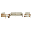 Killara Indoor Cream Bouclé Couch Fabric and Timber 3+1+1 Rattan Lounge Sofa Setting