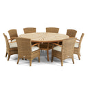Solomon 1.8m Round Outdoor Teak Timber Dining Table with Kai Wicker Chairs with Lazy Susan