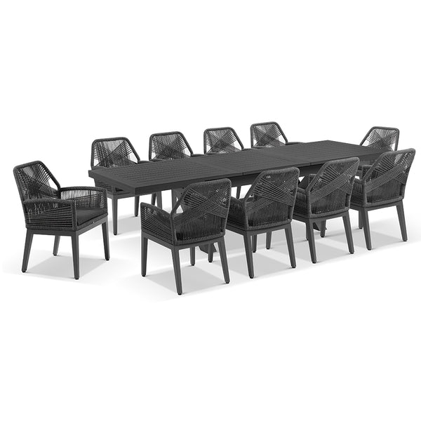 Austin Outdoor 2.2m 3m Extension Aluminium Table with 10 Hugo Rope D
