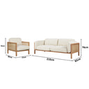Killara Indoor Cream Bouclé Couch Fabric and Timber 3+1+1 Rattan Lounge Sofa Setting