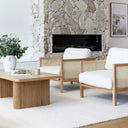 Killara Indoor Cream Bouclé Couch Fabric and Timber 3+1+1 Rattan Lounge Sofa Setting