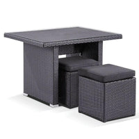 Wicker Dining Coffee Table with 2 Stowaway Ottomans