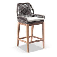 Darcey Outdoor Teak and Rope Bar Stool