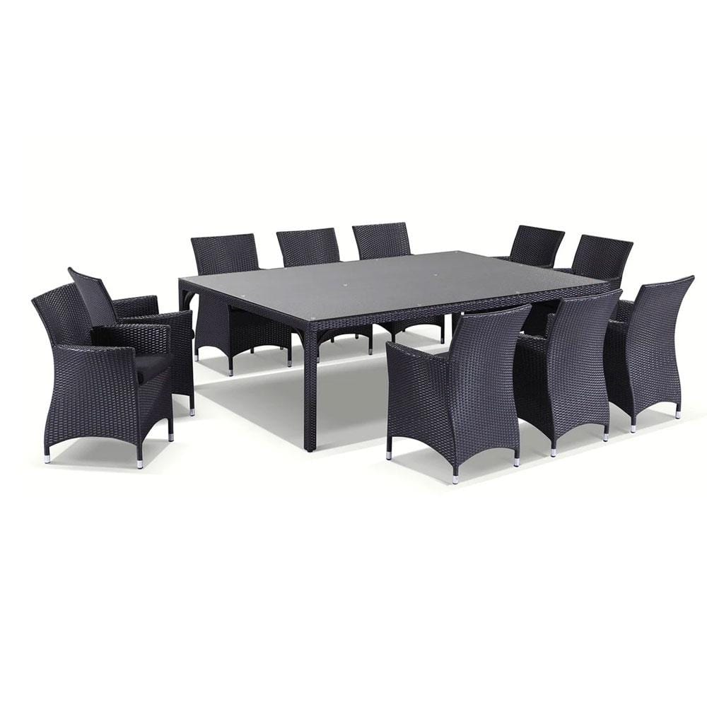 Roman 10 Seat Outdoor Wicker and Glass Top Dining Table and Chairs