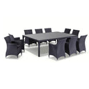 Roman 10 Seat Outdoor Wicker and Glass Top Dining Table and Chairs Setting