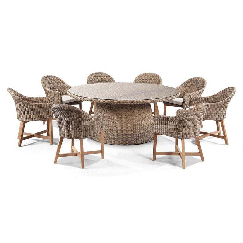 Plantation 8 Outdoor Dining Table with Coastal Wicker Chairs