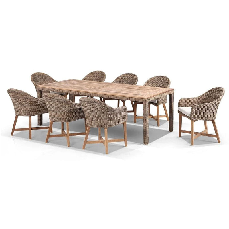 Sahara 8 Rectangle with Coastal Chairs in Half Round wicker
