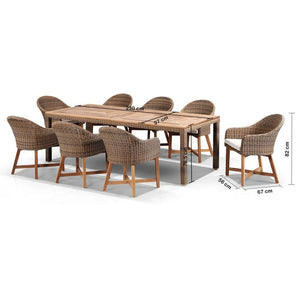 Sahara 8 Rectangle with Coastal Chairs in Half Round wicker