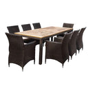 Sahara 8 Rectangle in Half Round wicker - 9pc Raw Natural Teak Timber Table Top Outdoor Dining Set With Rattan Wicker Chairs