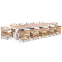 Balmoral 3.55m Outdoor Teak Top Aluminium Table with 12 Malawi Chairs