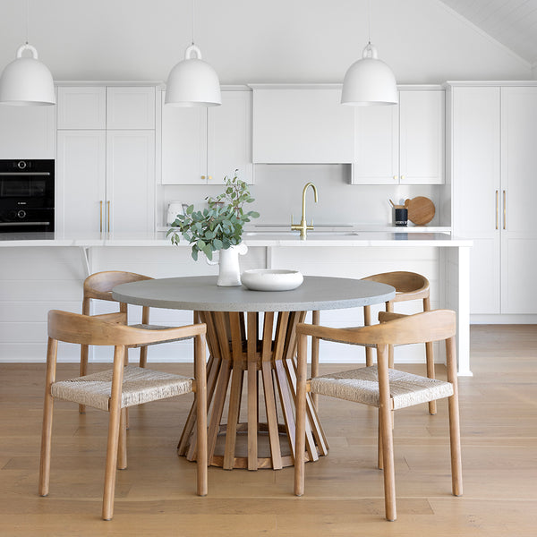 Burleigh Round Indoor Outdoor Concrete Look Dining Setting with Kotara