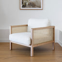 Killara Indoor Cream Bouclé Couch Fabric and Timber 3+1+1 Rattan Lounge Sofa Setting