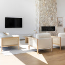 Killara Indoor Cream Bouclé Couch Fabric and Timber 3+1+1 Rattan Lounge Sofa Setting