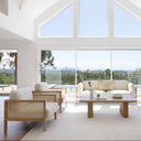 Killara Indoor Cream Bouclé Couch Fabric and Timber 3+1+1 Rattan Lounge Sofa Setting