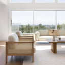 Killara Indoor Cream Bouclé Couch Fabric and Timber 3+1+1 Rattan Lounge Sofa Setting