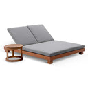 Santorini Aluminium Double Sun Lounge in Teak Look with Sunbrella Cast Slate with Round Side Table