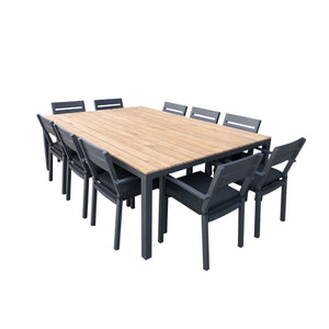 Tuscany 10 Seat Teak Top and Aluminium Dining Setting with Santorini Chairs in Charcoal