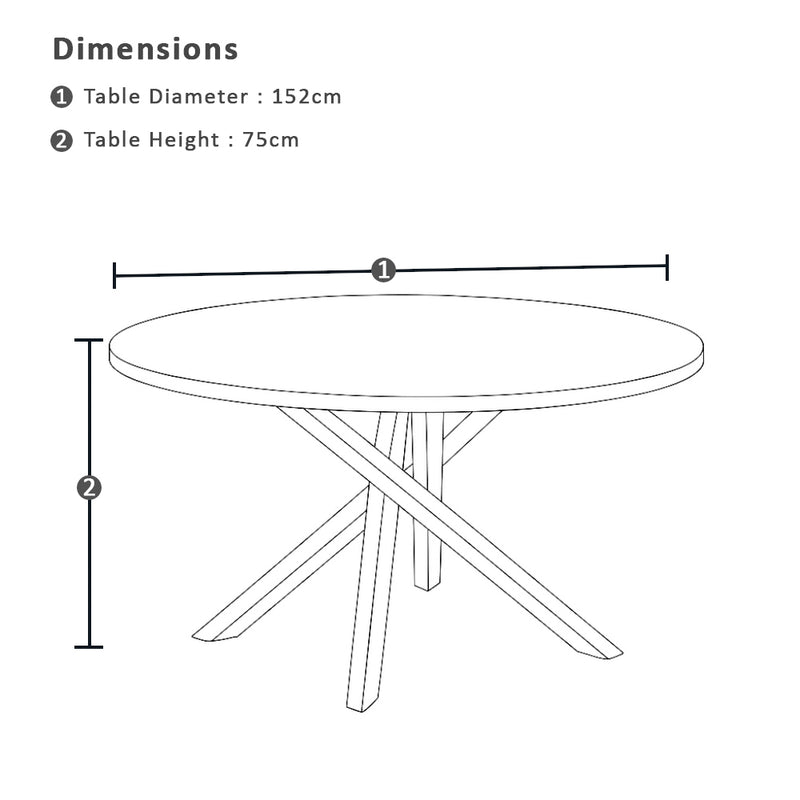 Houston Outdoor 1.5m Round Aluminium Table with 6 Patonga Dining Chairs