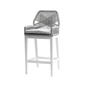 Santorini Outdoor Aluminium Square Bar Table with 4 Hugo Aluminium and Rope Bar Stool