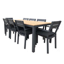 Tuscany 8 Seater Rectangle Teak Top Aluminium Dining Setting with Santorini Chairs in Charcoal & White