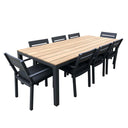 Tuscany 8 Seater Rectangle Teak Top Aluminium Dining Setting with Santorini Chairs in Charcoal & White