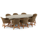 Tamarama Indoor Outdoor Oval Concrete Look Dining Setting With 8x Coastal Wicker Chairs