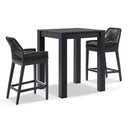 Santorini Outdoor Aluminium Square Bar Table with 2 Hugo aluminium and Rope Bar Stool