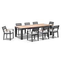 Balmoral 2.5m Teak Top Aluminium Table with 8 Capri Dining Chairs