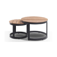 Balmoral Round Industrial Aluminium Teak Top Coffee Table Set