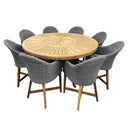 Solomon 1.8m Round Outdoor Teak Timber Dining Table with 8 Coastal Wicker Chairs