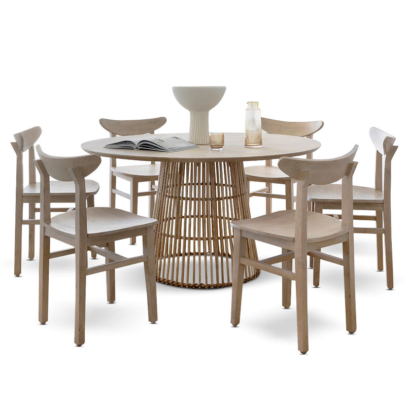 Tamborine Indoor 1.4m Round Dining Setting with 6 x Ballina Chairs