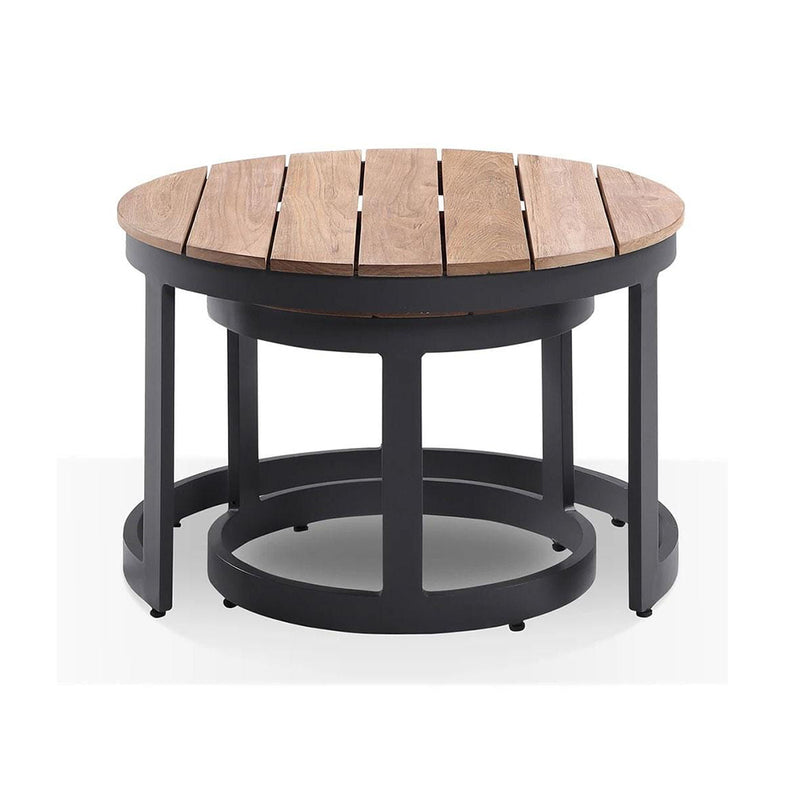 Balmoral Round Industrial Aluminium Teak Top Coffee Table Set