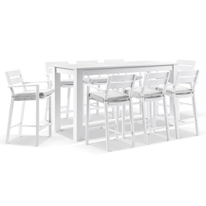 Santorini Outdoor Aluminium 2m Bar Table with 8 Bar Stools