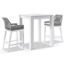 Santorini Outdoor Aluminium Square Bar Table with 2 Hugo aluminium and Rope Bar Stool
