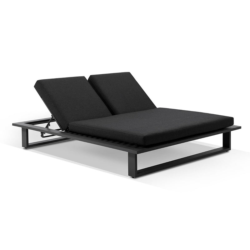 Arcadia Double Aluminium Sun Lounge in Charcoal with Round Side Table