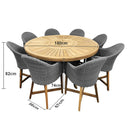 Solomon 1.8m Round Outdoor Teak Timber Dining Table with 8 Coastal Wicker Chairs