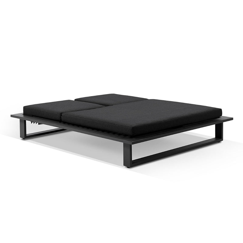Arcadia Double Aluminium Sun Lounge in Charcoal with Round Side Table