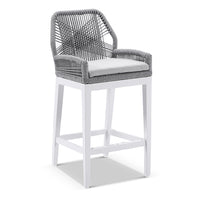 Santorini Outdoor Aluminium 1.5m Bar Table with 4 Hugo Aluminium and Rope Bar Stool