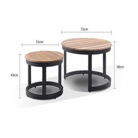 Balmoral Round Industrial Aluminium Teak Top Coffee Table Set