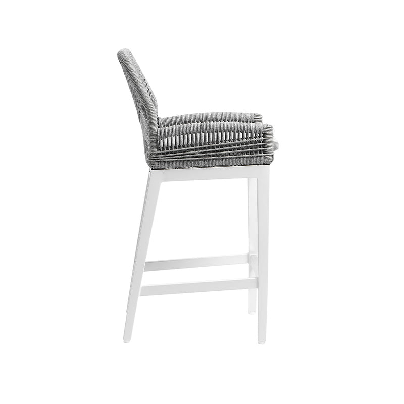 Santorini Outdoor Aluminium Square Bar Table with 4 Hugo Aluminium and Rope Bar Stool