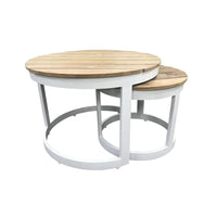 Balmoral Round Industrial Aluminium Teak Top Coffee Table Set