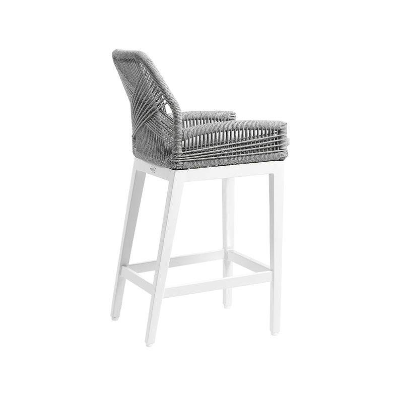 Santorini Outdoor Aluminium Square Bar Table with 4 Hugo Aluminium and Rope Bar Stool