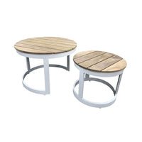 Balmoral Round Industrial Aluminium Teak Top Coffee Table Set