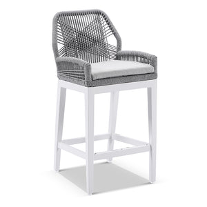 Santorini Outdoor Aluminium Square Bar Table with 4 Hugo Aluminium and Rope Bar Stool