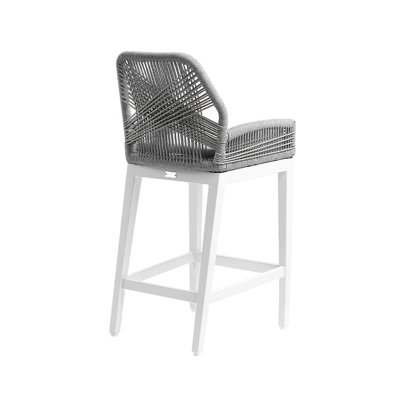 Santorini Outdoor Aluminium Square Bar Table with 4 Hugo Aluminium and Rope Bar Stool