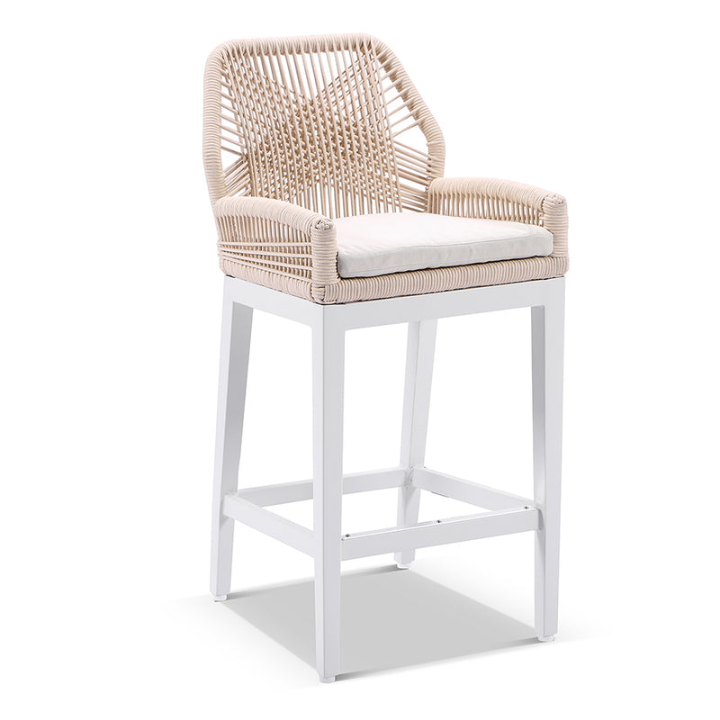 Santorini Outdoor Aluminium Square Bar Table with 4 Hugo Aluminium and Rope Bar Stool