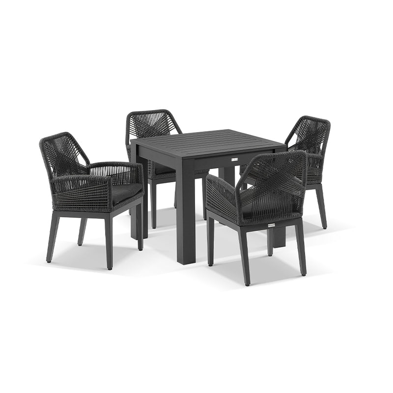 Santorini Outdoor 4 Seater Square Aluminium Dining Table with Hugo Rope Chairs